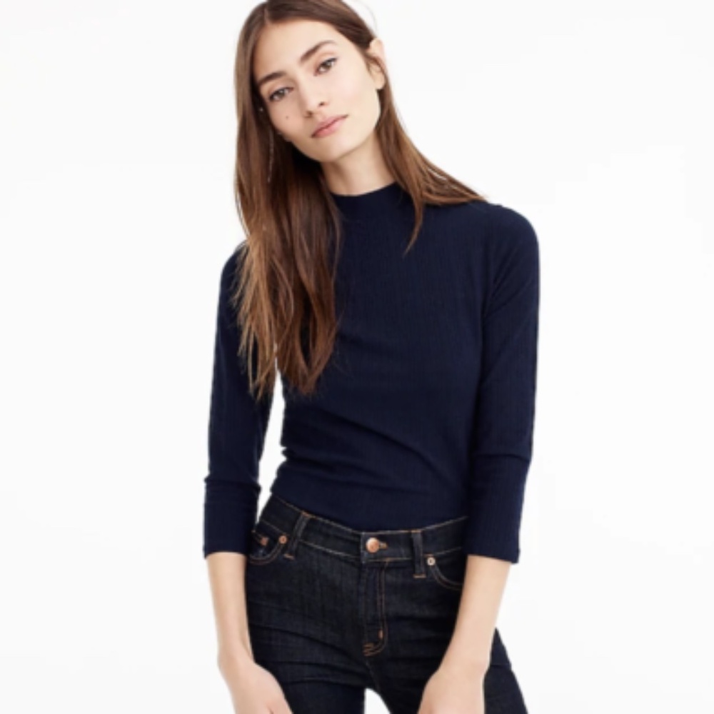 J Crew Black Mock Neck 3/4 Sleeve Top